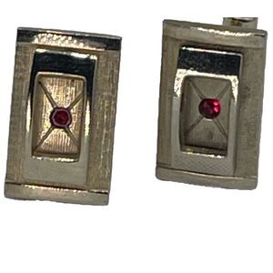 Vintage gold tone cufflinks with cut red glass  crystals